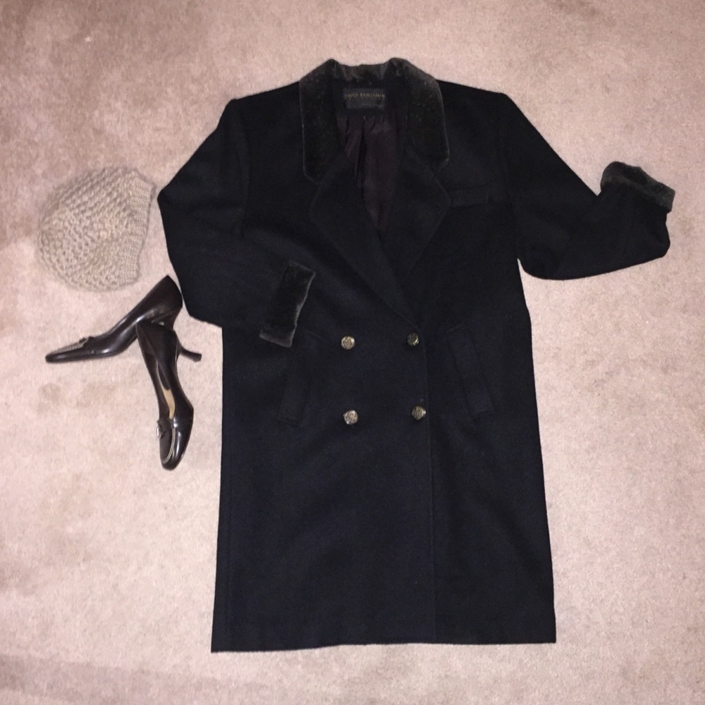 Black wool pea coat long length size 10